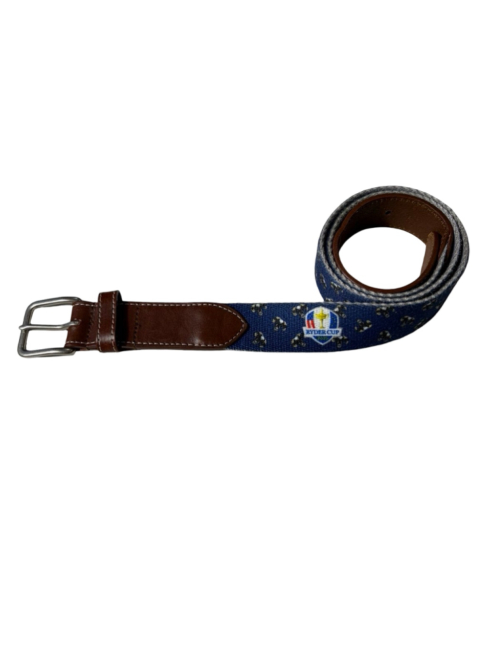 Peter Millar Ryder Cup Navy Golf Logo Belt Brown Leather Trim Size 36